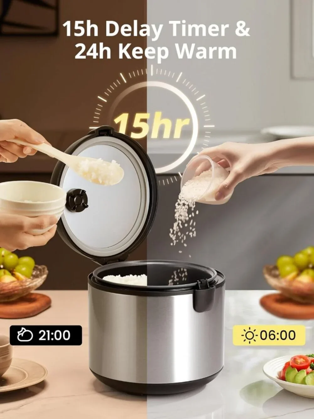 Versatile Rice Cooker with 6 Cooking Functions, Nonstick Pot, 10-Cup Capacity